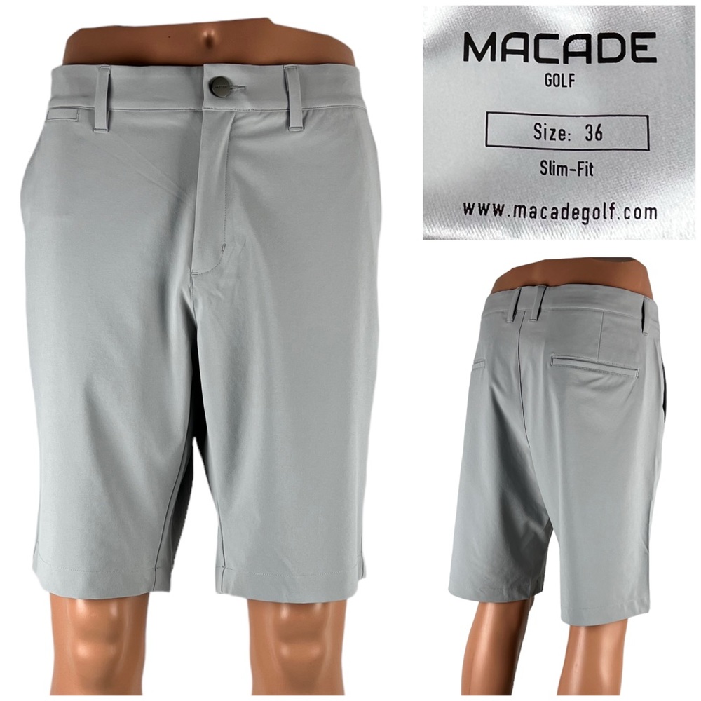 Macade Mens 36 Shorts Golf Gray Slim Fit 10” Polyester Stretch Inseam NWOT